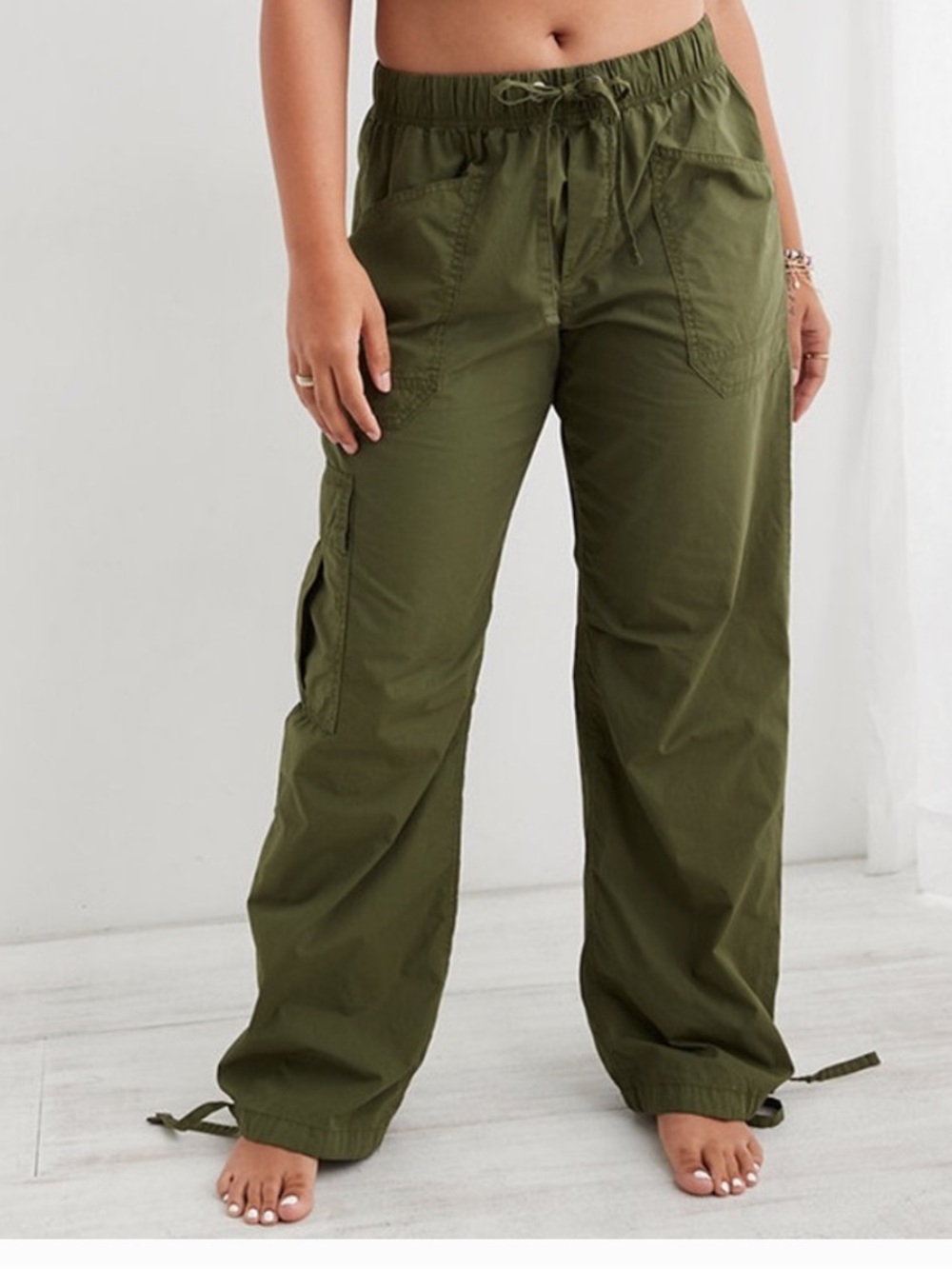 aerie Olive Green Cargo Track Joggers